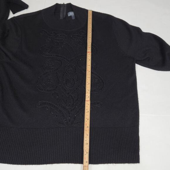 Koret Womens Large Black Sweater Embroidered Floral Beaded Knit Career Neutral - Picture 6 of 9